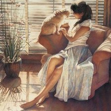 Оригинал схемы вышивки «Девушка с кошкой» (№389235)