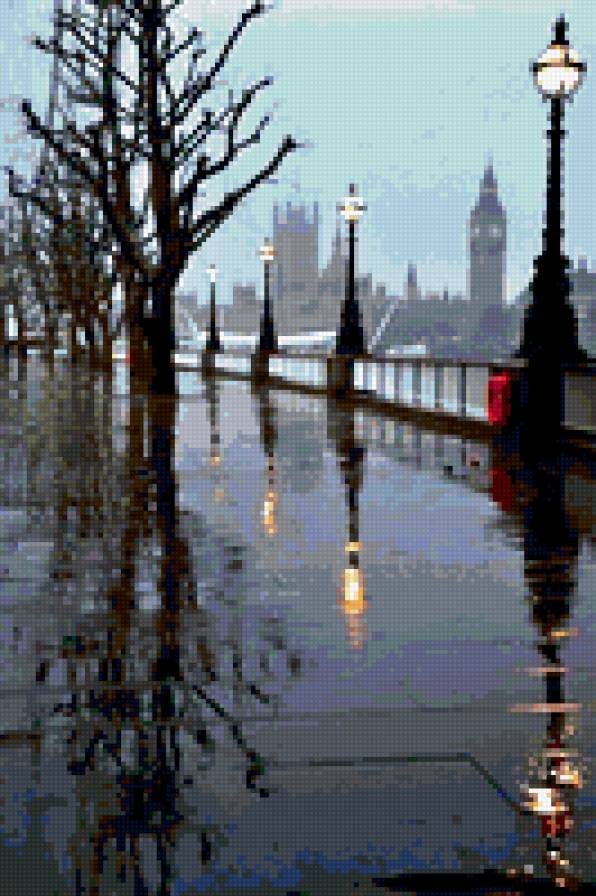 Набережная в Лондоне - набережная, дождь, лондон, город - предпросмотр