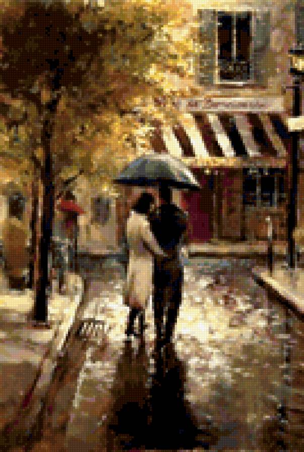 Пара под зонтом в городе - зонт, город, дождь, пара, прогулка, осень - предпросмотр
