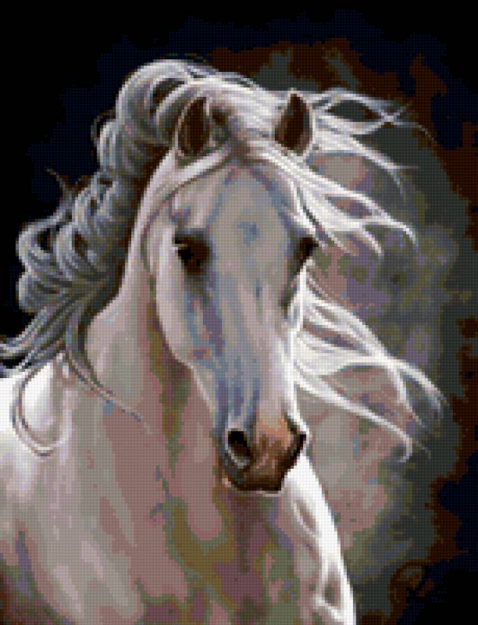 Белый конь - лошади - предпросмотр