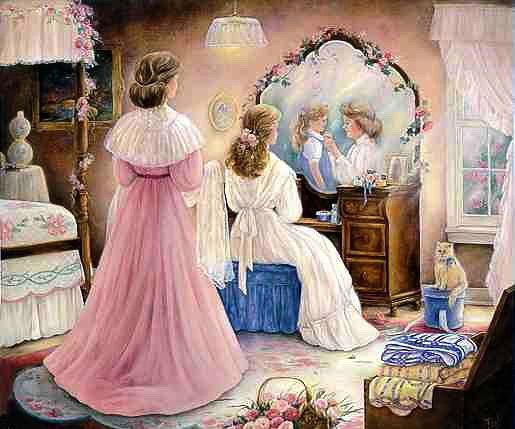 Взрослая дочь  2 - картина, девушка, девочка, зеркало, дом - оригинал