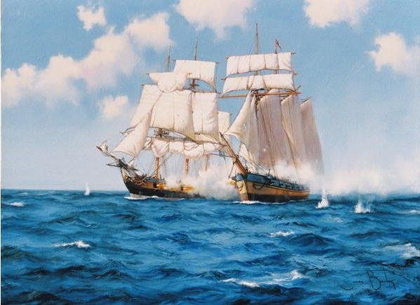 Морской бой - море, пейзаж, корабль, битва, сражение - оригинал