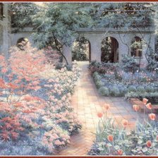 Оригинал схемы вышивки «Сад с тюльпанами» (№390765)