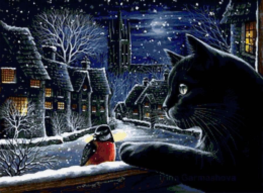 Художник Irina Garmashova - кот, зима, кошка - предпросмотр