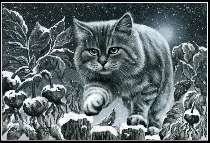 Художник Irina Garmashova - зима, кот, кошка - оригинал