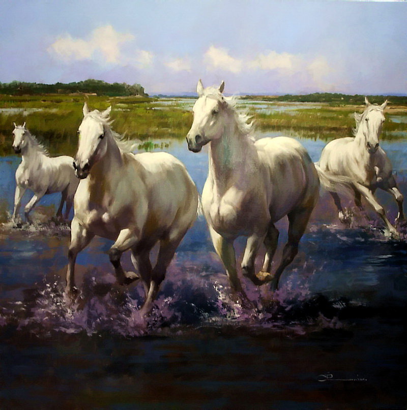 №393128 - кони, животные, лошади, пейзаж, живопись - оригинал