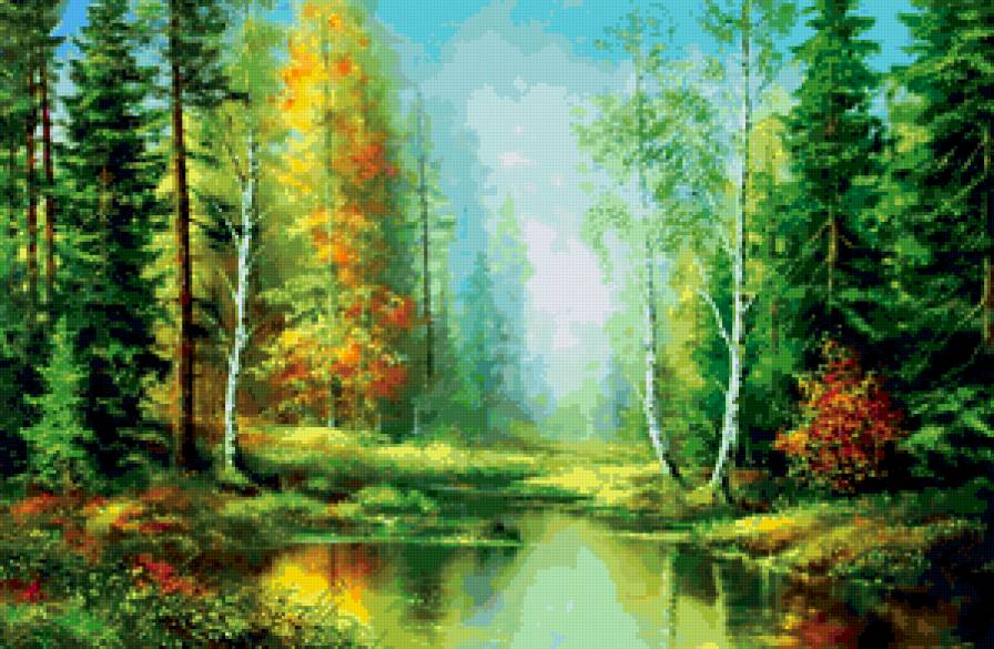 картина - речка, природа, пейзаж, осень - предпросмотр