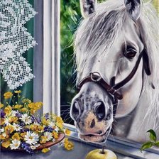 Оригинал схемы вышивки «лошадь у окна» (№393371)