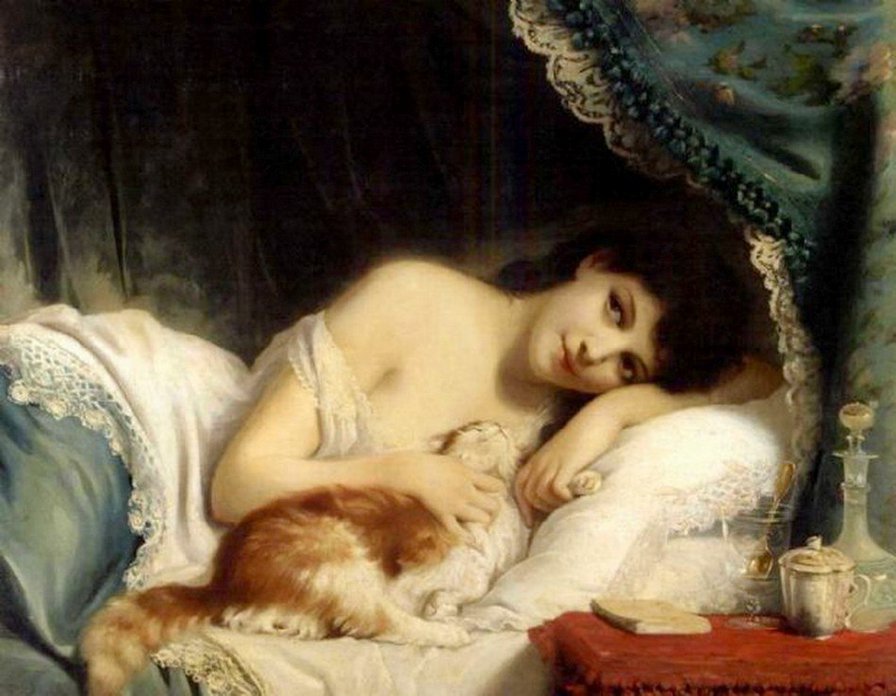 Дама с кошкой - женский образ, женщина, кошка, девушка - оригинал