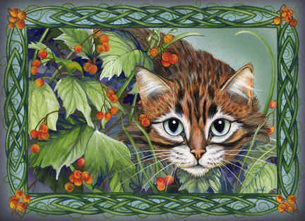 Серия "Кошки" - рябина, кошки, животные, ягоды - оригинал