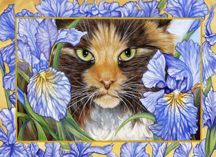 Серия "Кошки" - ирисы, букет, животные, цветы, кошки - оригинал