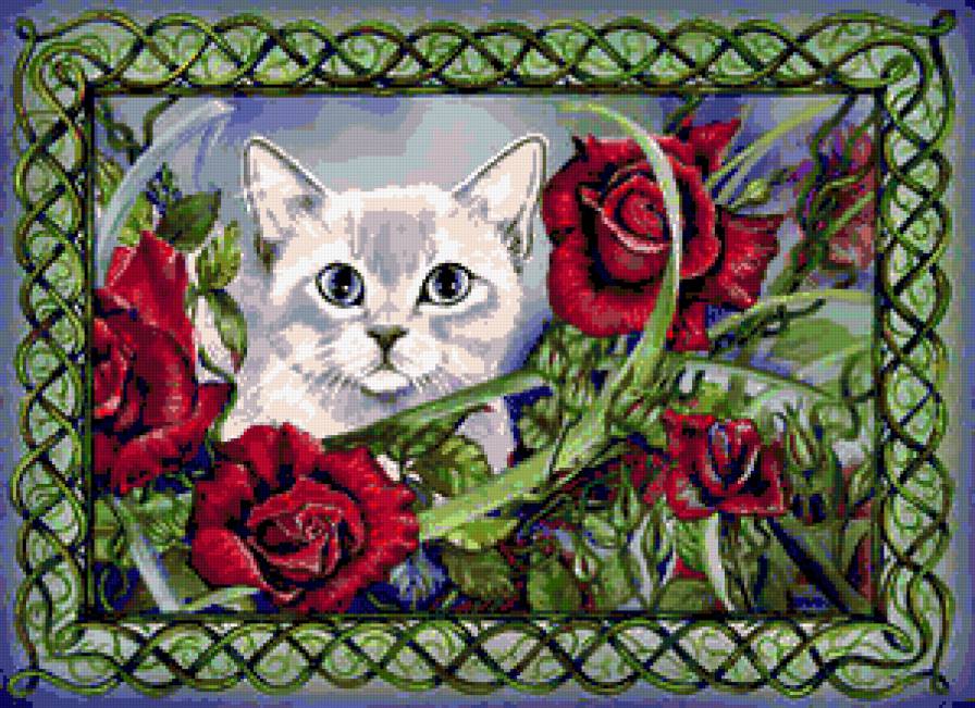 Серия "Кошки" - кошки, цветы, животные, розы, букет - предпросмотр