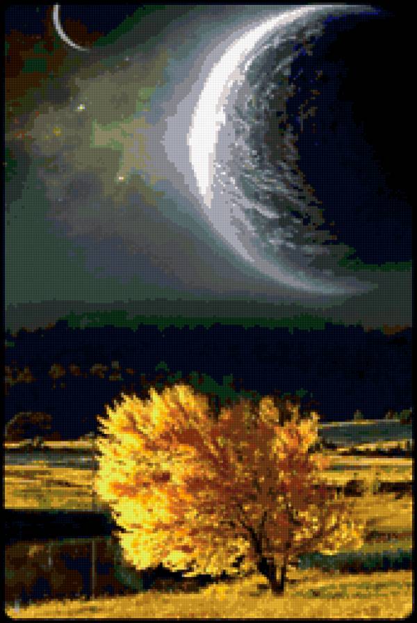 Космос - фантазия, луна, осень - предпросмотр