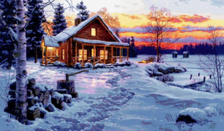 Зимний вечер - пейзаж, зима, дом - предпросмотр