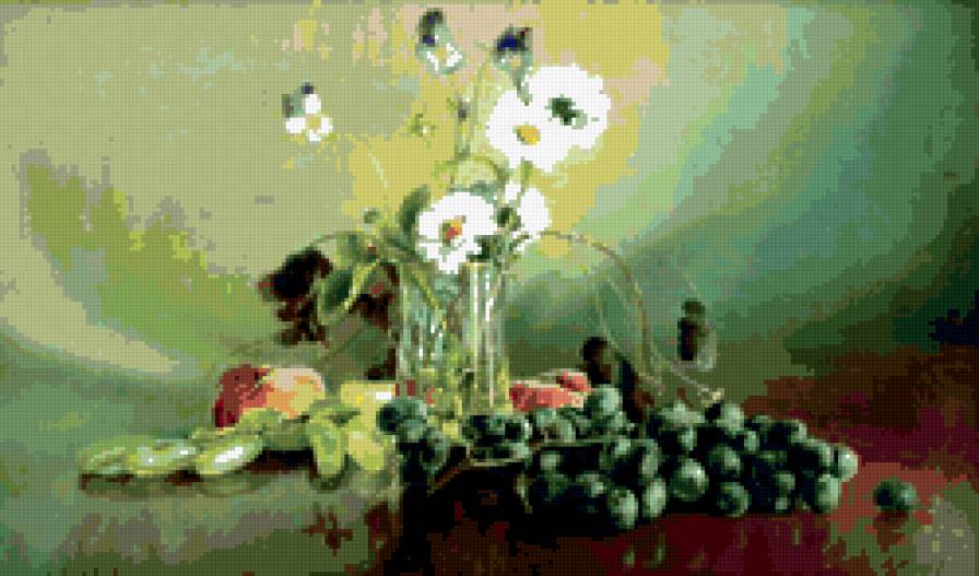 натюрморт - виноград, цветы, панно, ваза, для кухни, натюрморт - предпросмотр