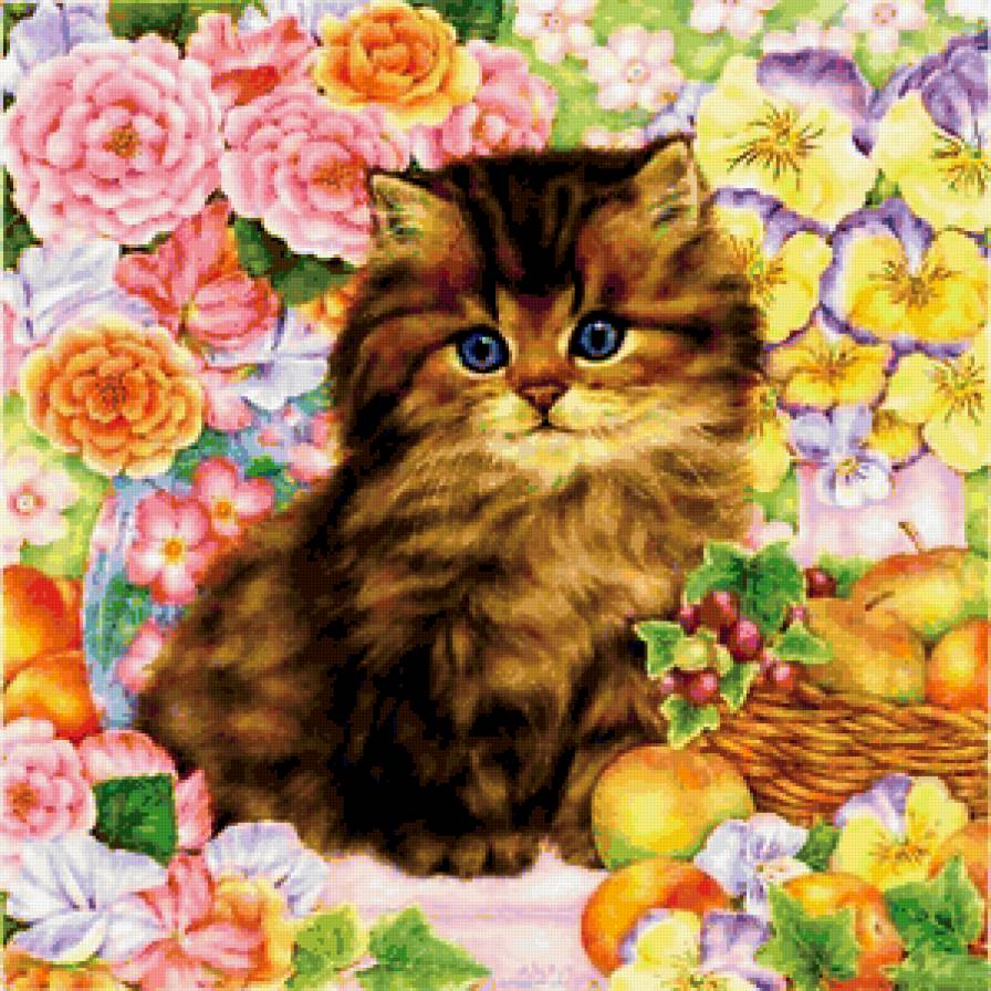 Серия "Кошки" - цветы, кошки, подушка, букет, животные - предпросмотр