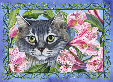 Серия "Кошки" - цветы, букет, животные, бабочки, кошки - оригинал
