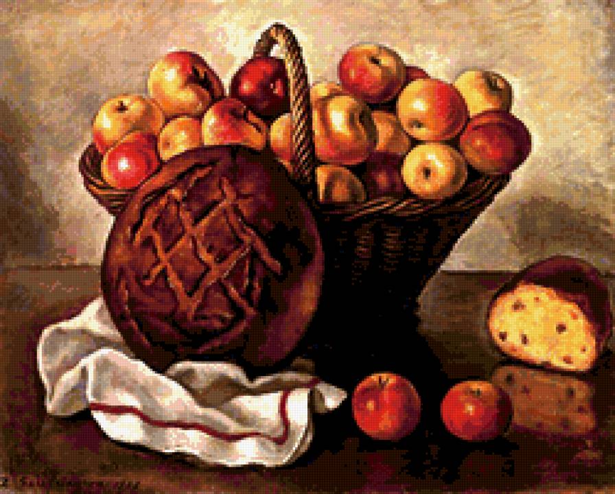 Натюрморт - хлеб, яблоки, натюрморт - предпросмотр