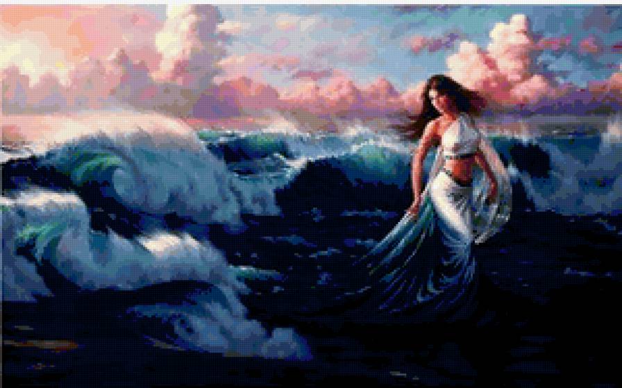 Идущая по волнам - закат, девушка, море, волны - предпросмотр