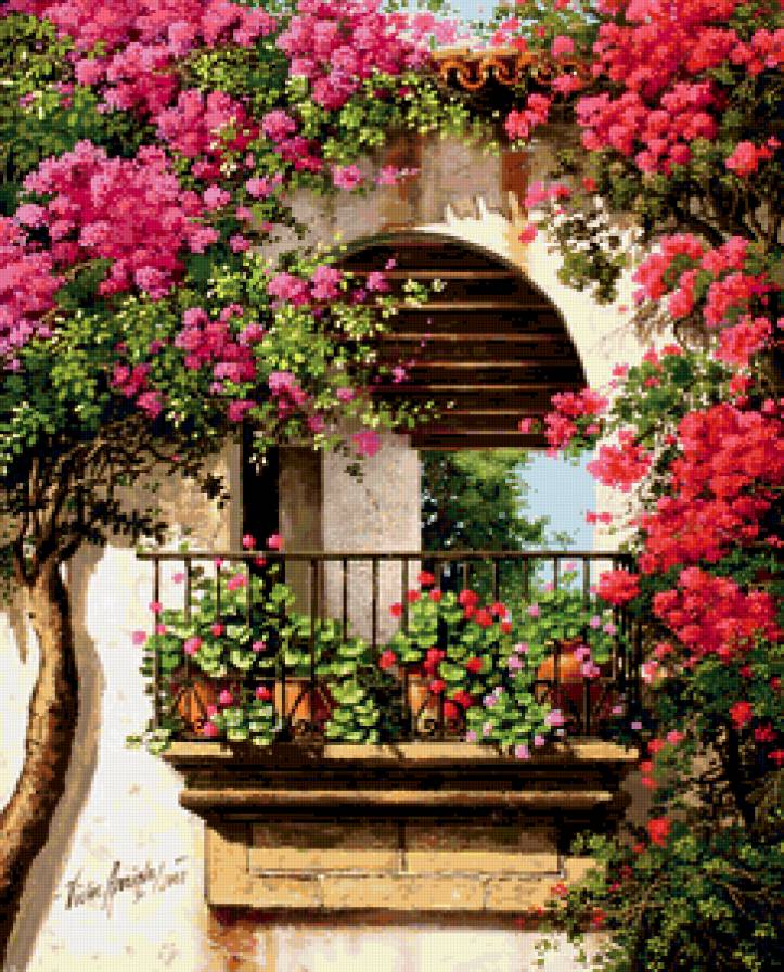 балкон - природа, цветы, лето - предпросмотр