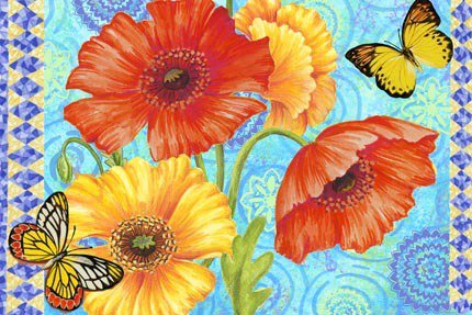 Маки и бабочки - маки, подушка, флора, панно, цветы и бабочки, бабочки, мак - оригинал