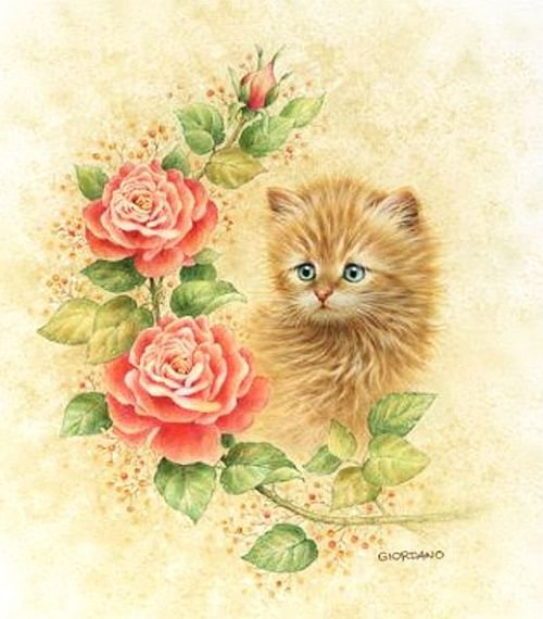 Серия "Кошки" - букет, цветы, розы, животные, кошки - оригинал