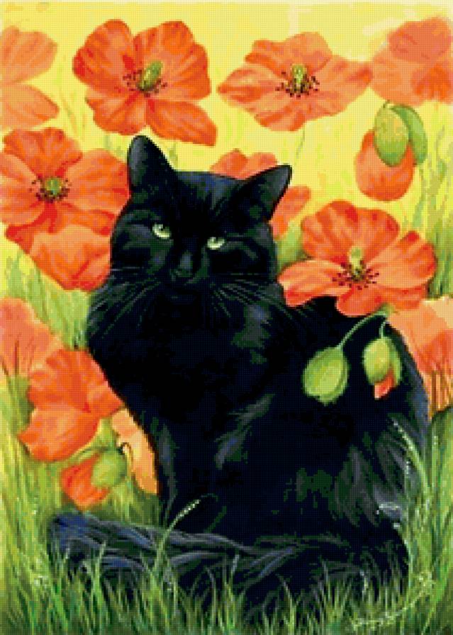 Серия "Кошки" - тюльпаны, цветы, букет, кошки, животные - предпросмотр