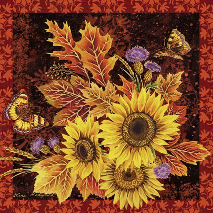 Подушка "Осень" - быбочки, подушка, подушки, подсолнухи, листья, цветы, осень - оригинал