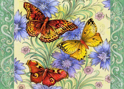 Подушка "Бабочки и васильки" - цветы, подушки, подушка, васильки, бабочка, флора, бабочки - оригинал
