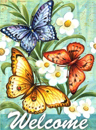 Цветы и бабочки - добро пожаловать, для прихожей, цветочк, бабочка, цветы, бабочки - оригинал