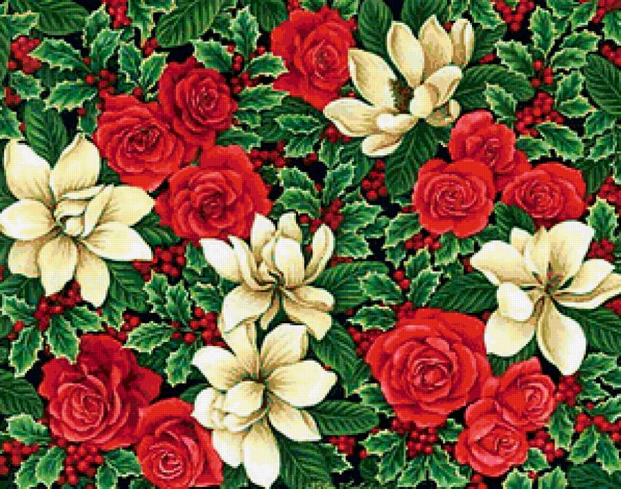 Цветы - цветы, магнолии, подушка, розы - предпросмотр