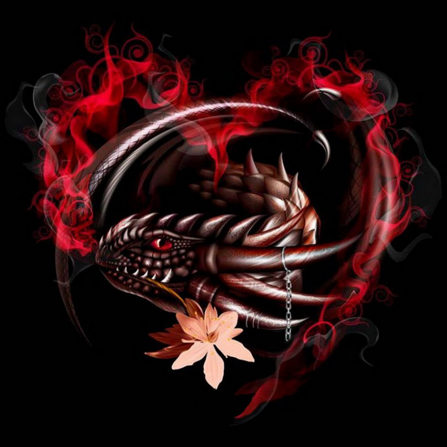 валентинка - цветок, огонь, дракон, фэнтези, любовь, сердце - оригинал
