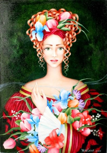 Карнавал - девушка, букет, цветы - оригинал