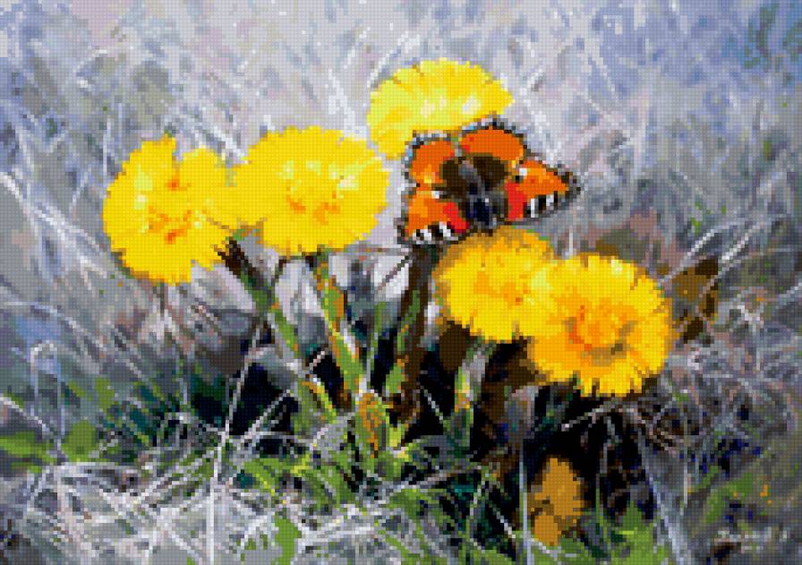 бабочка и цветы - предпросмотр