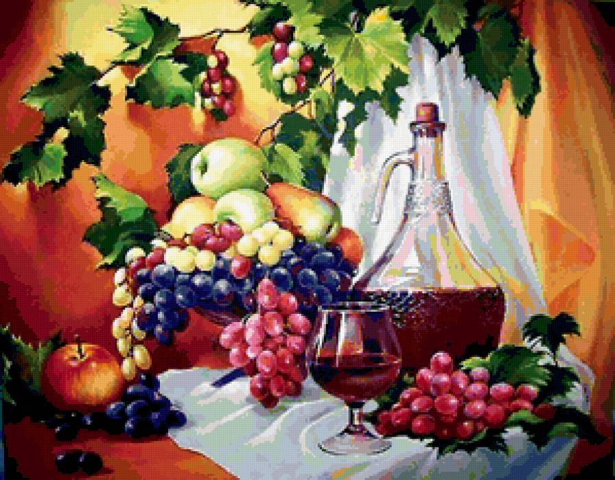 натюрморт для кухни - фрукты, вино - предпросмотр