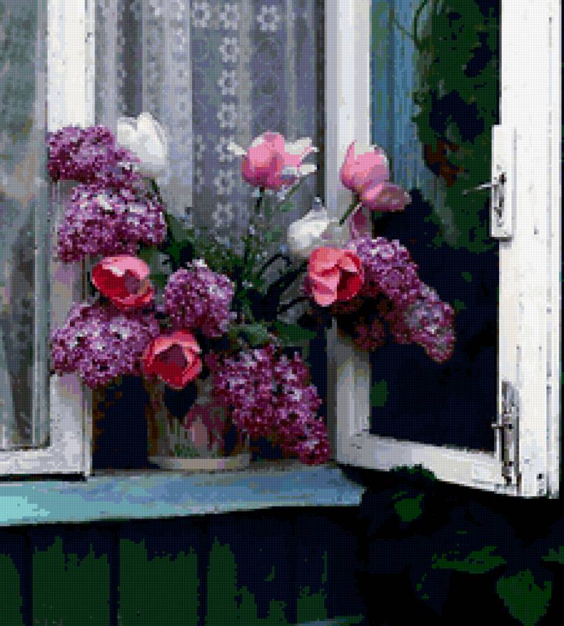 букет - окно, букет, тюльпаны, цветы, сирень - предпросмотр