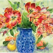 Оригинал схемы вышивки «тюльпаны в вазе» (№399194)