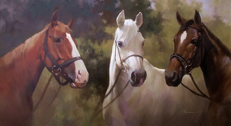 Автор Spartaco Lombardo - кони, лошади, живопись - оригинал