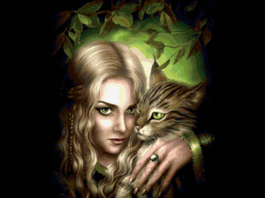 ведьма - кот, колдунья, ведьма, сказка, женщина - предпросмотр