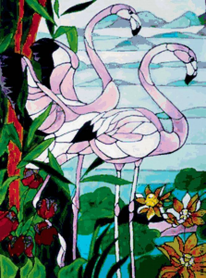 фламинго - цветы, озеро, фламинго - предпросмотр