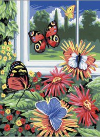бабочки на цветах - бабочки, цветы, окно - оригинал