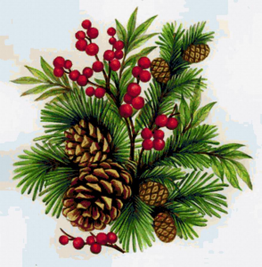 Новогоднее панно - елка, шишка, ягодки, панно, ель, рождество, шишки, новый год - предпросмотр