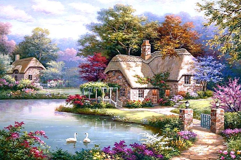 Дом у озера - озеро, дом, пейзаж - оригинал