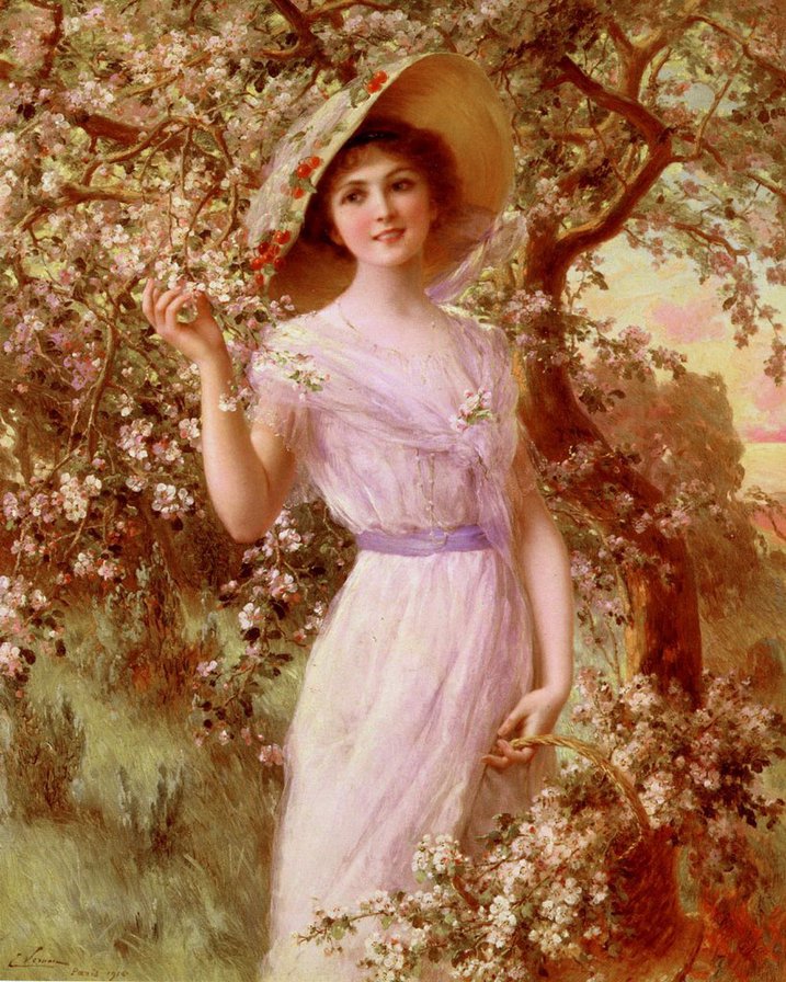 В цветущем саду - женщина, женский образ, яблоня, девушка, дерево, сад - оригинал
