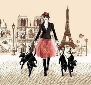 дама с собаками - париж, дама, собаки, эйфелева башня - оригинал