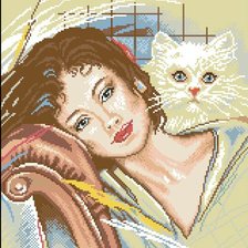 Оригинал схемы вышивки «женщина с кошкой» (№400609)
