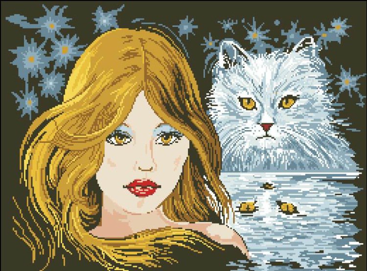 девушка и кошка - море, ночь кошка, девушка - оригинал