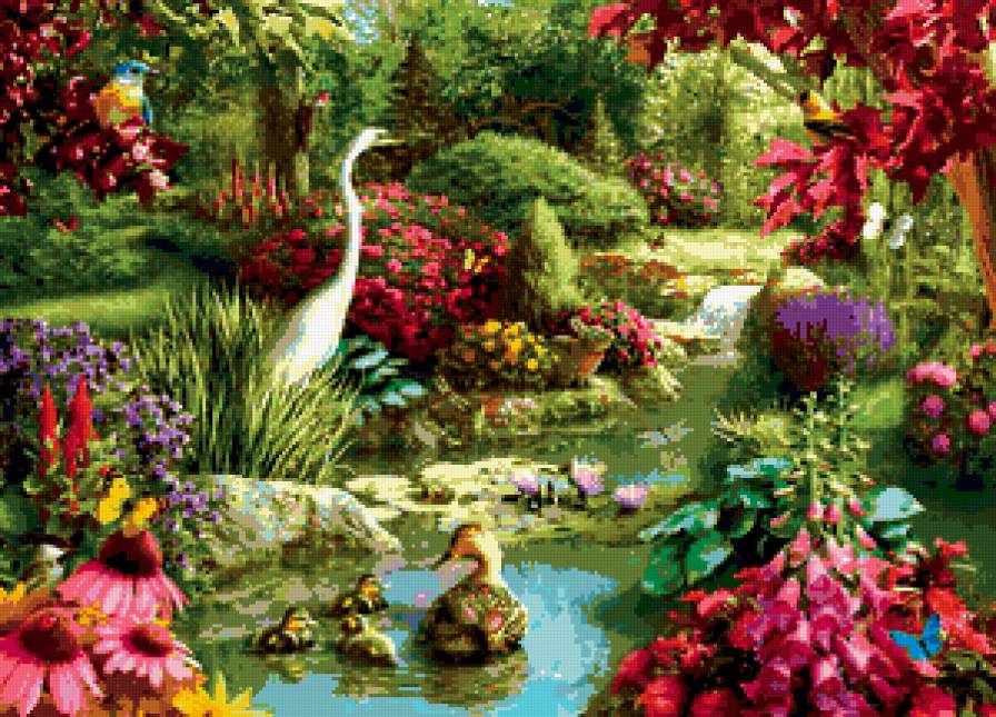Nature's Embrace - цветы, пруд, пейзаж - предпросмотр