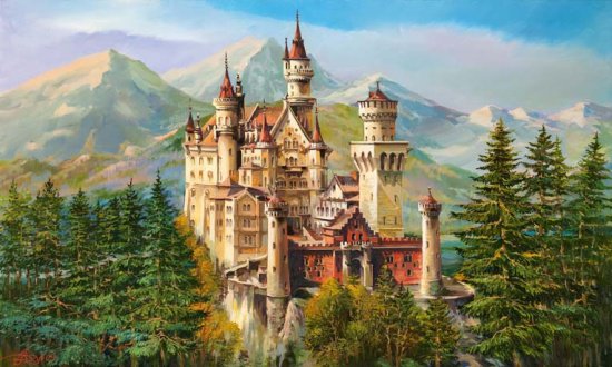 замок в горах - лес, замок, горы - оригинал