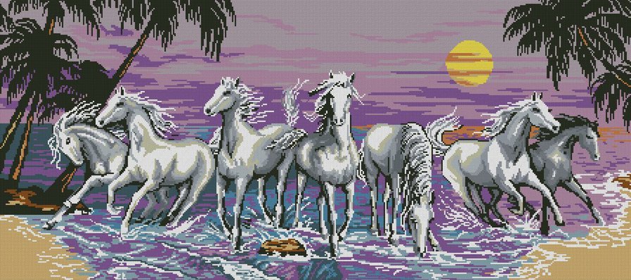 белые лошади - море, лошади, пальмы - оригинал
